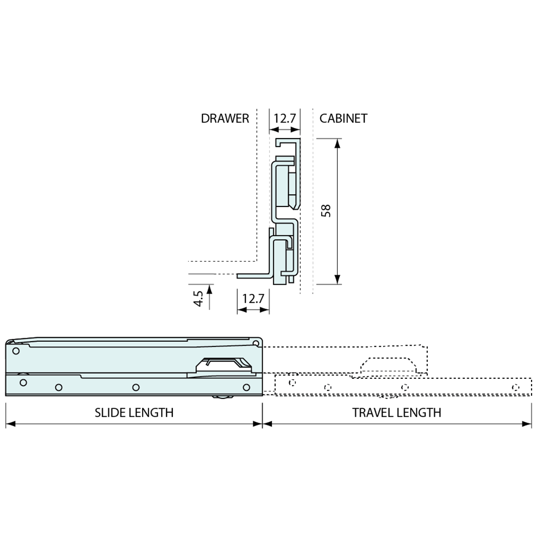 Full Extension Drawer Slides Pair White 350mm 50kg Load